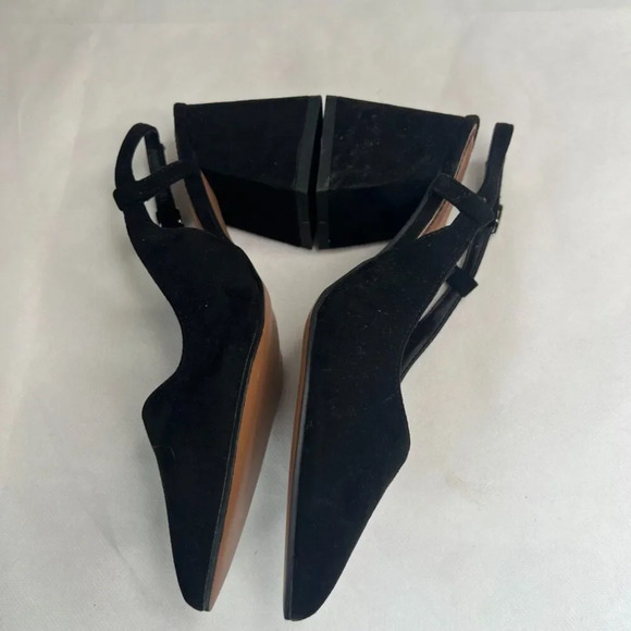 ASOS Design Black Velvet "Sydney" Slingback Pointed Toe Chunky Heel Sz 7 - Picture 6 of 9